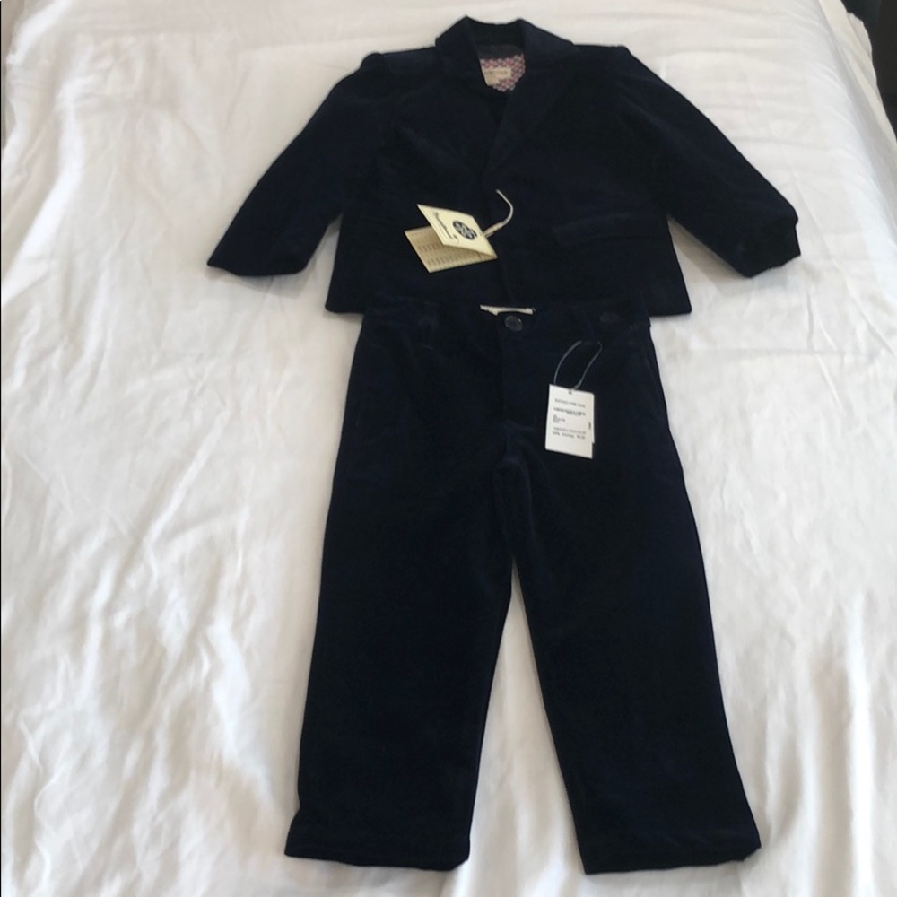 Boys 3T velvet navy coat and pant set